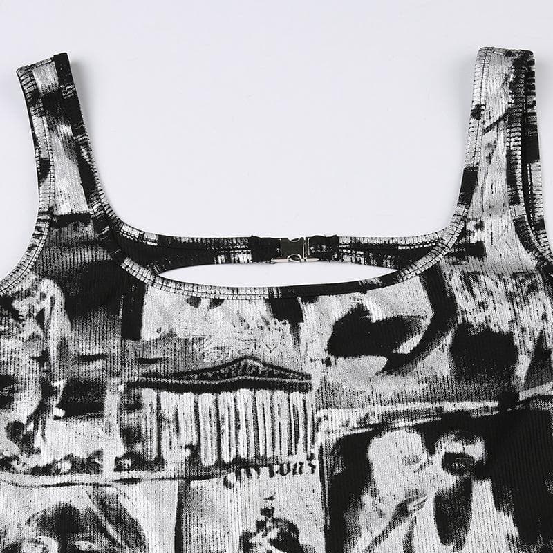 Square neck sleeveless hollow out abstract buckle bodysuit