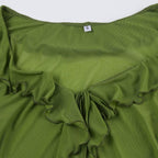 Sheer mesh see through ruffle flared sleeve solid slit top