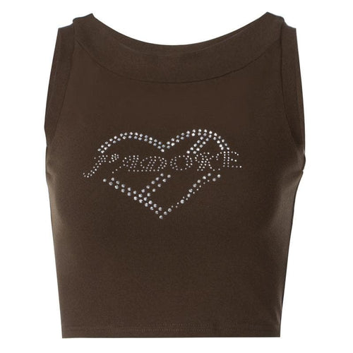 Ärmelloses Crop-Top mit Rundhalsausschnitt und Perlen in Kontrastfarbe 