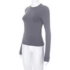 Crewneck solid long sleeve top