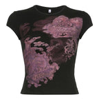 Crewneck cap sleeve abstract contrast top