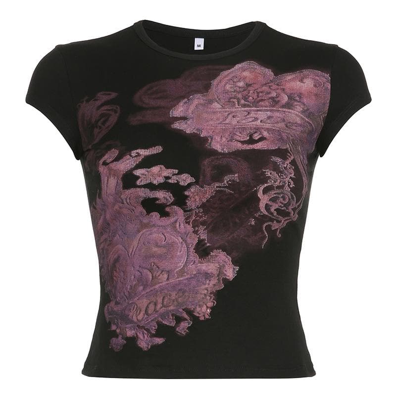 Crewneck cap sleeve abstract contrast top