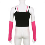 Abstract Patchwork Notch Neck Gloves Contrast Crop Top