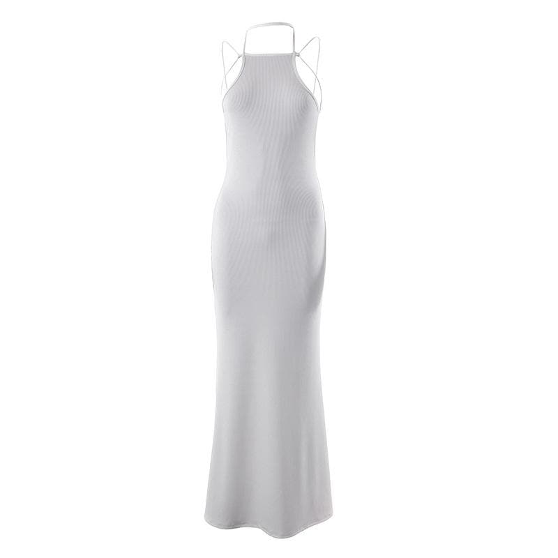 Geripptes Neckholder-Maxikleid zum Selbstbinden, rückenfrei und ärmellos