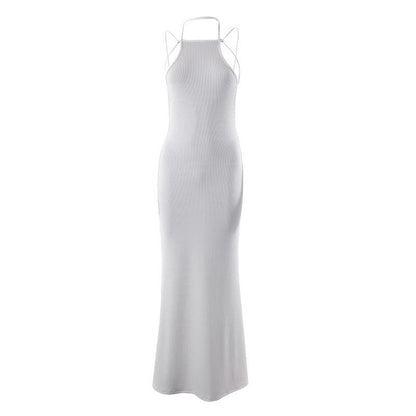 Geripptes Neckholder-Maxikleid zum Selbstbinden, rückenfrei und ärmellos
