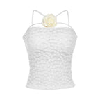 Lace flower applique solid sleeveless backless top