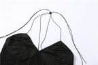 Mesh patchwork bustier gloves halter backless ruched crop top