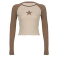 Star patchwork contrast ribbed crewneck long sleeve top