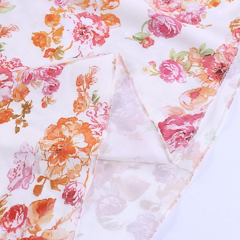 Ärmelloses Midikleid mit Blumenmuster, Rüschen und Selbstschnürung, kontrastierendem Schlitz und Reißverschluss