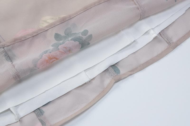 Miniabito con scollo a V e zip a contrasto, stampa floreale in chiffon