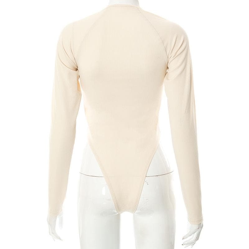 Body a maniche lunghe con scollo all'americana e coste unite 