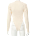 Body a maniche lunghe con scollo all'americana e coste unite 