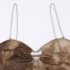 Ruched metal chain sheer mesh see through tie dye crop top