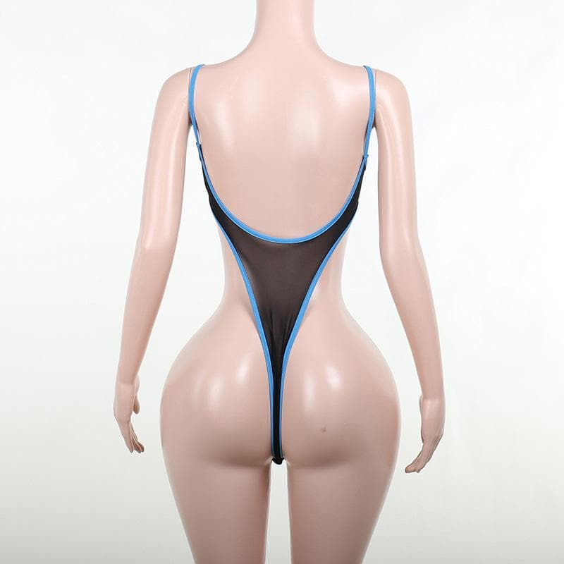 Body senza schienale con scollo a U e rete trasparente a contrasto 