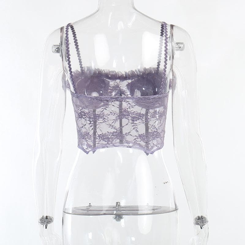 Backless lace bustier ruffle solid cami crop top