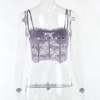 Backless lace bustier ruffle solid cami crop top