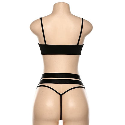 Hollow out cross front solid backless cami pant set