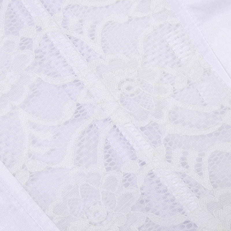 Top a tubino senza schienale con applicazioni di fiori in pizzo e bottoni patchwork
