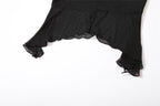 Mesh solid irregular halter slit backless crop top