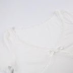 Short sleeve v neck ribbed lace hem solid crop top
