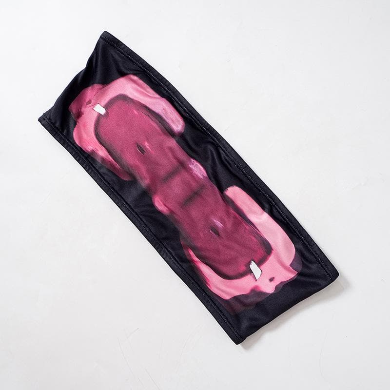Gloves contrast print backless tube midi skirt set