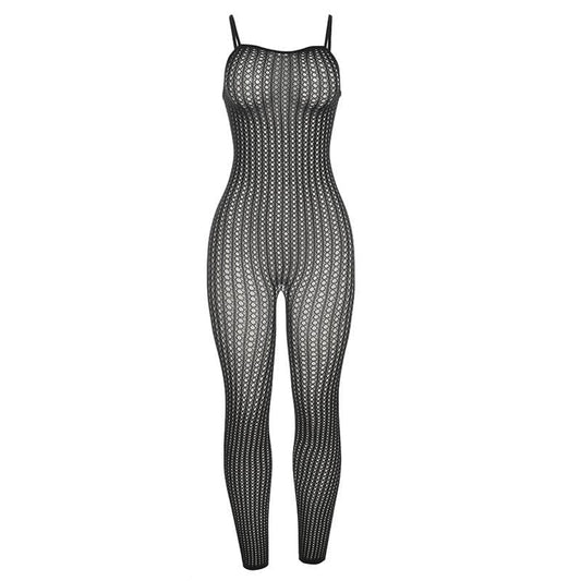 Durchsichtiges Camisole-Set mit Fischnetz-Hosen und Aussparungen 