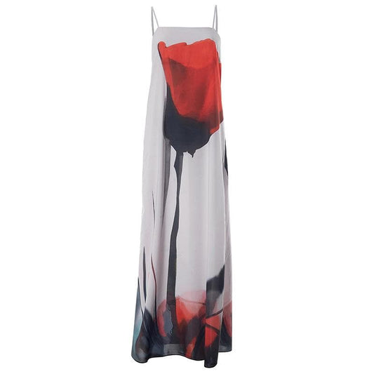Rückenfreies Maxikleid mit Camisole-Ausschnitt und Kontrastprint 