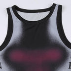 Sleeveless round neck contrast print top