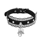 Lace Hem Pu Scorpion Pendant Buckle Choker Necklace