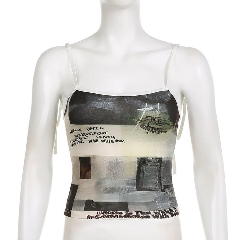 Abstract Self Tie Contrast Square Neck Backless Crop Top