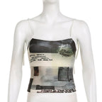 Abstract Self Tie Contrast Square Neck Backless Crop Top
