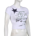 Star pattern contrast short sleeve crewneck crop top