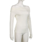 Long sleeve off shoulder ruched solid gloves top