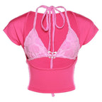 Butterfly Hollow Out Short Sleeve Crop Top