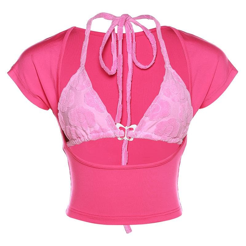 Butterfly Hollow Out Short Sleeve Crop Top