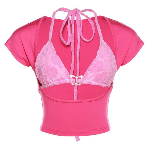 Kurzärmliges Crop-Top mit Schmetterlings-Aushöhlung 