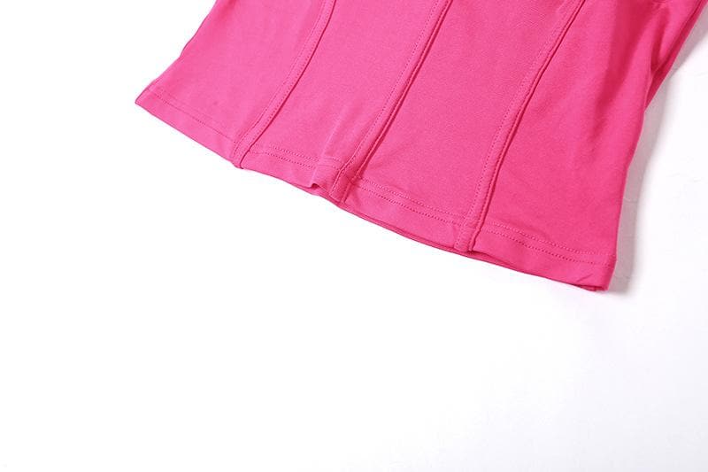 Short sleeve crewneck ruched hollow out corset top