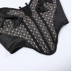 Textured contrast notch neck patchwork backless cami crop top