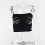 Beaded square neck backless palm pattern crop top