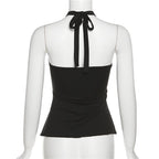 Slit ruched buckle solid heart neck halter top