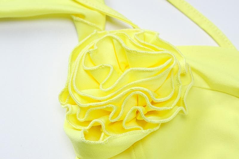 Flower applique solid ruffle ribbon cami mini skirt set