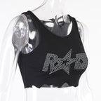 Beaded sleeveless round neck irregular crop top