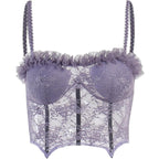 Backless lace bustier ruffle solid cami crop top