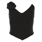 Top a corsetto con scollo a V senza schienale e applicazioni floreali 