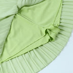 Hollow out solid gloves pleated long sleeve mini skirt set - Final Sale
