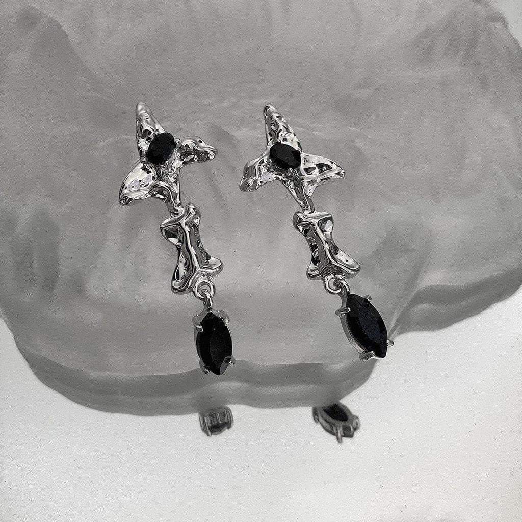 Stone Pendant Lava Silver Earrings