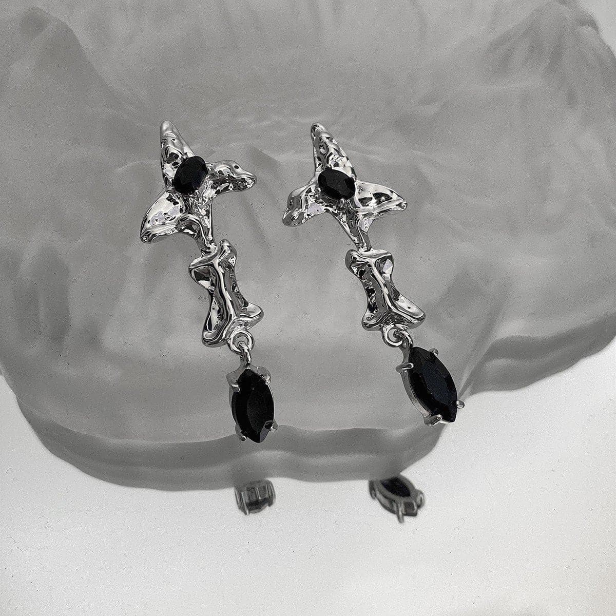 Stone Pendant Lava Silver Earrings