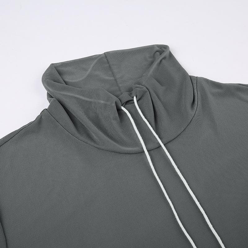 Top a collo alto con maniche lunghe e rete trasparente 