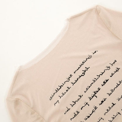Langärmliges, durchsichtiges Crop-Top aus transparentem Netzstoff mit Kontrastdruck 