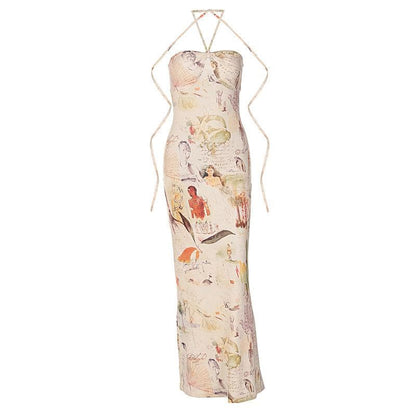 Gerafftes Maxi-Wickelkleid mit Neckholder-Print 